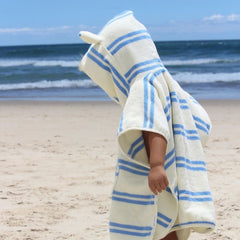 Prosop poncho cu glugă pentru copii, 100% bumbac, 86 cm, Sammy the Seagull Blue Stripe, SUNNYLiFE