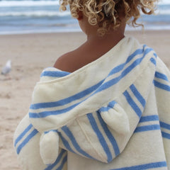Prosop poncho cu glugă pentru copii, 100% bumbac, 86 cm, Sammy the Seagull Blue Stripe, SUNNYLiFE