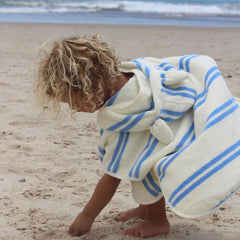 Prosop poncho cu glugă pentru copii, 100% bumbac, 86 cm, Sammy the Seagull Blue Stripe, SUNNYLiFE