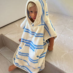 Prosop poncho cu glugă pentru copii, 100% bumbac, 86 cm, Sammy the Seagull Blue Stripe, SUNNYLiFE