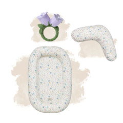 Set Ritual Primul An - Baby Nest, Pernă de alăptat, Jucărie dentiție - Pressed Leaves Rose