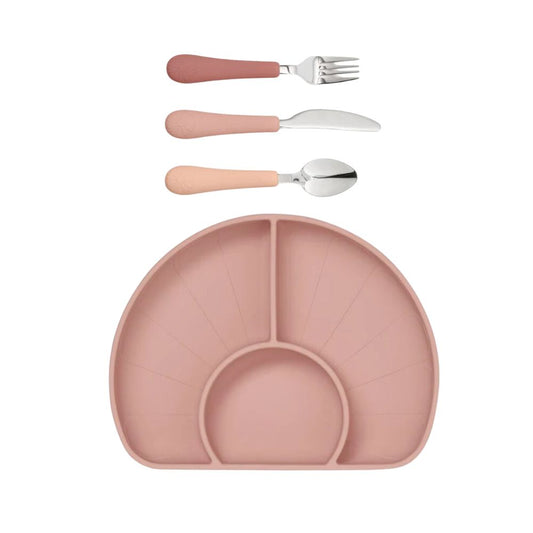 Set farfurie și tacâmuri, silicon, roz, Cam Cam Copenhagen