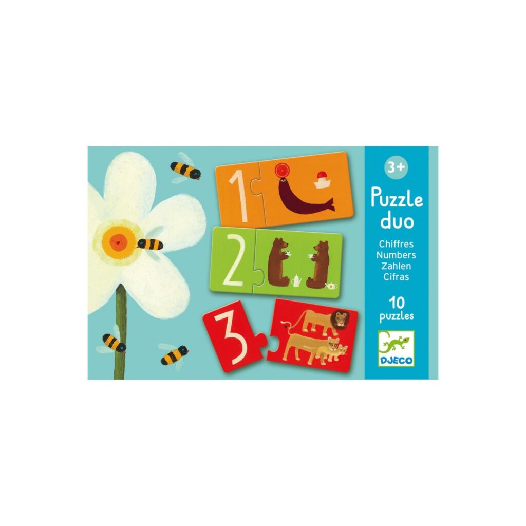 Puzzle bebe, 10 bucăți cu 2 piese, Învață să numeri cu animale, Djeco