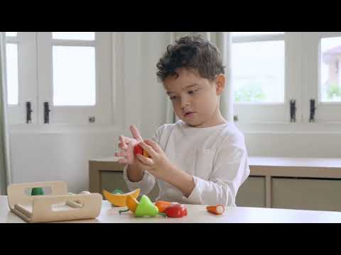 Set fructe și legume de jucărie, lemn, feliabile, 9 piese, Plan Toys