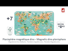 Puzzle copii, magnetic, 50 piese în formă de dinozauri, Harta lumii, Janod