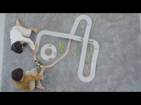 Traseu auto de jucărie, cauciuc, extensie 4 bucăți curbe, Plan Toys