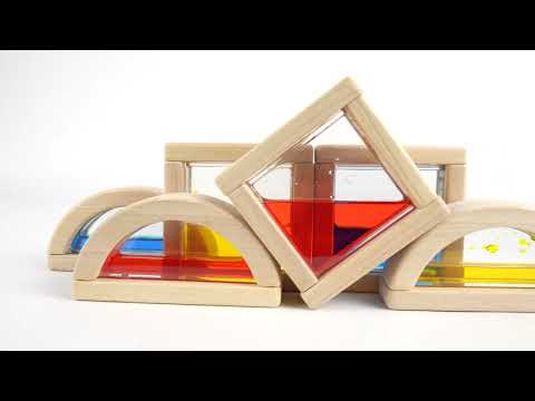 Set de construcție, lemn, apă colorată, 6 piese, Plan Toys